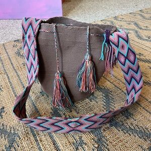 Authentic Colombian Handcrafted Brown and Multicolor Woven Bag